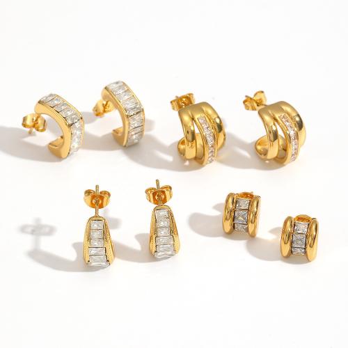 Rostfritt stål Stud Örhängen, 304 rostfritt stål, plated, mode smycken & micro bana cubic zirconia & med strass, fler färger för val, Säljs av Par