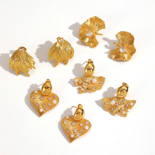 Rostfritt stål Stud Örhängen, 304 rostfritt stål, med Plast Pearl, plated, mode smycken & micro bana cubic zirconia, fler färger för val, Säljs av Par