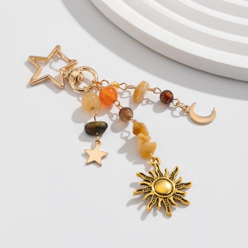 Chiave catena, lega in zinco, with Perle di vetro & Ghiaia naturale, placcato color oro, gioielli di moda, nessuno, Venduto da set