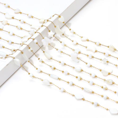 Gemstone pärlstav kedja, 304 rostfritt stål, med Shell, guldfärg pläterade, DIY, fler färger för val, Säljs av m