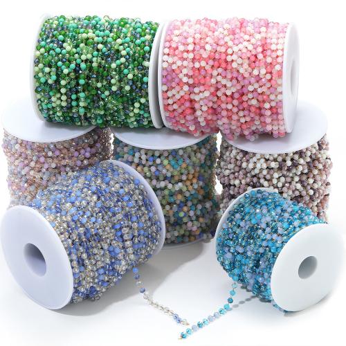 Gemstone pärlstav kedja, 304 rostfritt stål, med Kristall, guldfärg pläterade, DIY, fler färger för val, Säljs av m