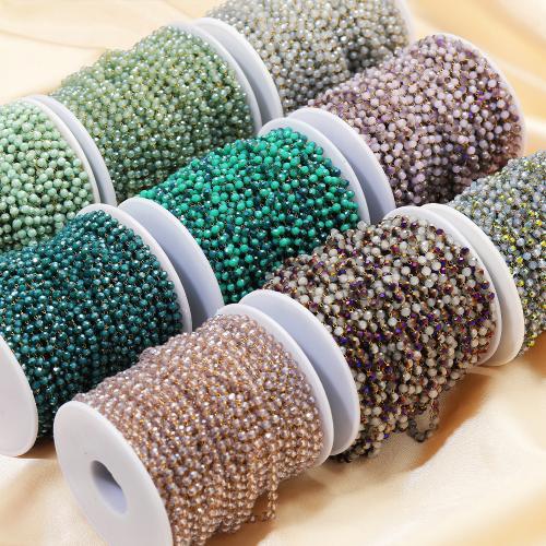 Gemstone pärlstav kedja, 304 rostfritt stål, med Kristall, guldfärg pläterade, DIY, fler färger för val, Säljs av m