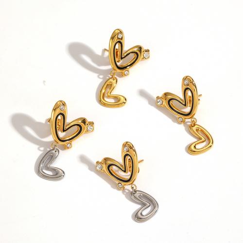 Nerezová ocel Drop náušnice, 304 Stainless Steel, Srdce, módní šperky & smalt & s drahokamu, více barev na výběr, Prodáno By Pair