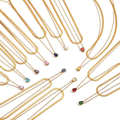 Nerezová ocel šperky náhrdelník, 304 Stainless Steel, módní šperky & micro vydláždit kubické zirkony, více barev na výběr, Prodáno By PC