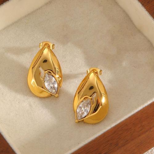 Nerezová ocel náušnice, 304 Stainless Steel, barva pozlacený, módní šperky & micro vydláždit kubické zirkony, zlatý, Prodáno By Pair