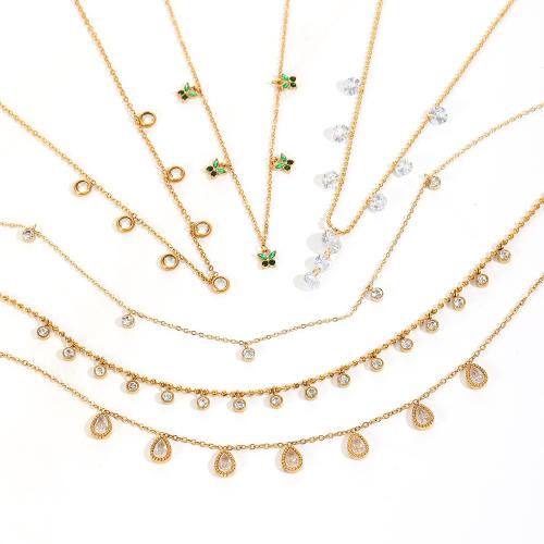 Nerezová ocel šperky náhrdelník, 304 Stainless Steel, módní šperky & micro vydláždit kubické zirkony & s drahokamu, více barev na výběr, Prodáno By PC