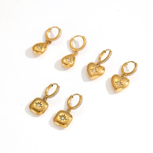 Nerezová ocel Drop náušnice, 304 Stainless Steel, módní šperky & micro vydláždit kubické zirkony, více barev na výběr, Prodáno By PC