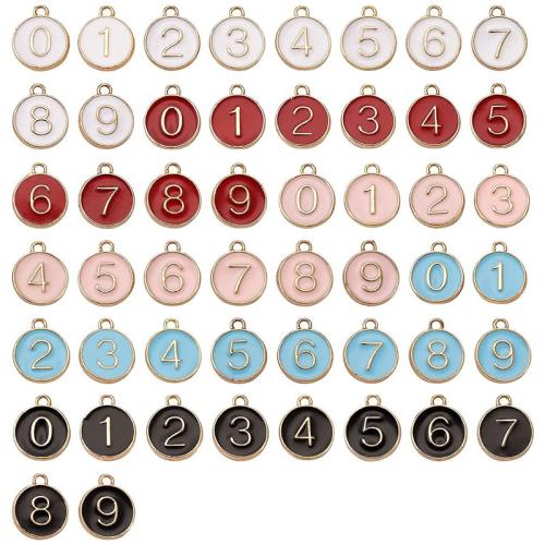 Zinc Alloy Alphabet and number Pendants Flat Round gold color plated DIY & enamel Sold By PC