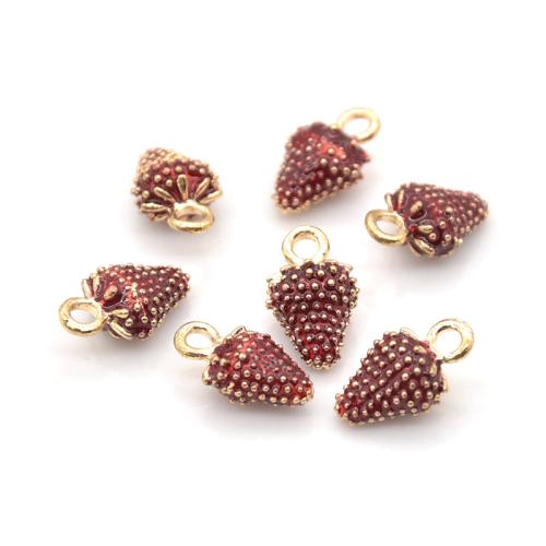 Ciondoli di smalto di lega di zinco, lega in zinco, Fragola, placcato color oro, DIY, 15x9mm, Venduto da PC