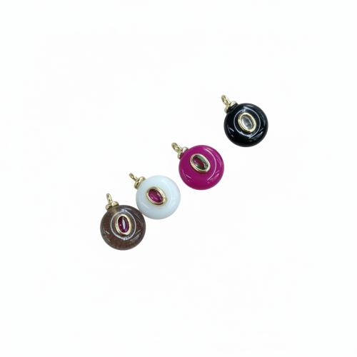 Jalokivi riipuksia koruja, kanssa Messinki, Pyöreä, päällystetty, tee-se-itse, enemmän värejä valinta, nikkeli, lyijy ja kadmium vapaa, 12x12mm, Myymät PC