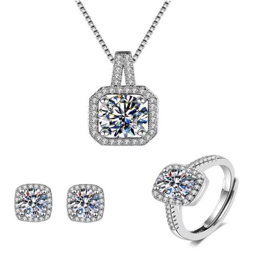 Cubic Zirconia Micro Pave Brass Jewelry Sets Stud Earring & finger ring & necklace polished fashion jewelry & micro pave cubic zirconia Sold By PC