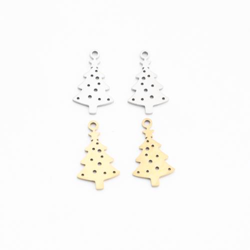 Rustfrit stål smykker Vedhæng, 304 rustfrit stål, Juletræ, forgyldt, du kan DIY & hule, flere farver til valg, 18x11x1mm, Solgt af PC