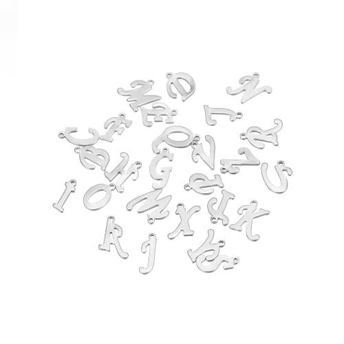 Dell'acciaio inossidabile Ciondoli Letter, 304 acciaio inox, Lettera alfabeto, placcato color oro, DIY, argento, 50PC/borsa, Venduto da borsa
