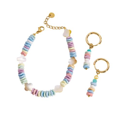 Natural Gemstone Jewelry Sets bracelet & earring 304 Stainless Steel with Agate plated DIY Sold By PC