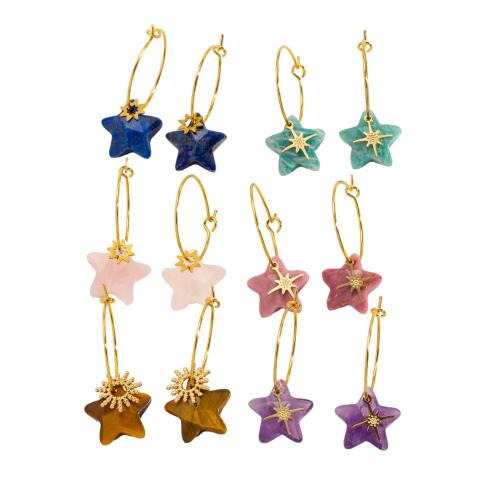 Gemstone Auskarai, 304 Nerūdijantis plienas, su Natūralus akmuo, Žvaigždė, padengtą, Bižuterijos, daugiau spalvų pasirinkimas, Pardavė Pora