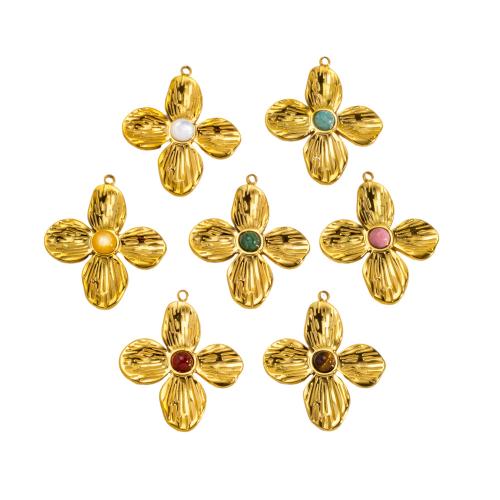 Bijoux Pendentifs en pierres gemmes, Acier inoxydable 304, avec Pierre naturelle & coquille, fleur, Placage, DIY, plus de couleurs à choisir, 10PC/sac, Vendu par sac