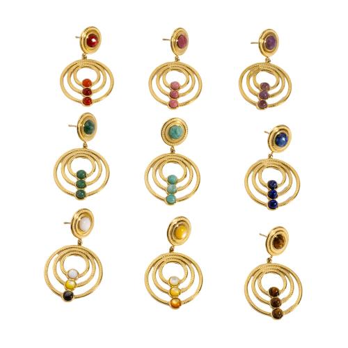 Gemstone Auskarai, 304 Nerūdijantis plienas, su Natūralus akmuo, padengtą, Bižuterijos, daugiau spalvų pasirinkimas, 10kompiuteriai/Krepšys, Pardavė Krepšys