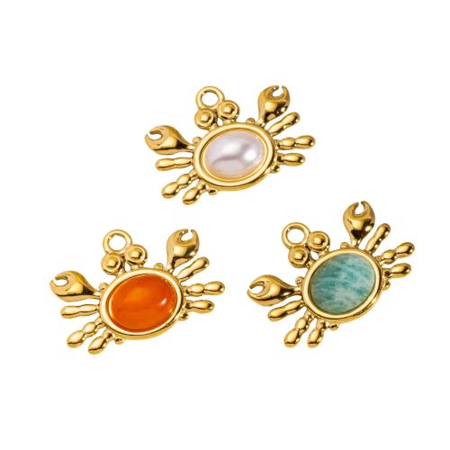 Bijoux Pendentifs en pierres gemmes, Acier inoxydable 304, avec Pierre naturelle & Shell Pearl, crabe, Placage, DIY, plus de couleurs à choisir, 10PC/sac, Vendu par sac