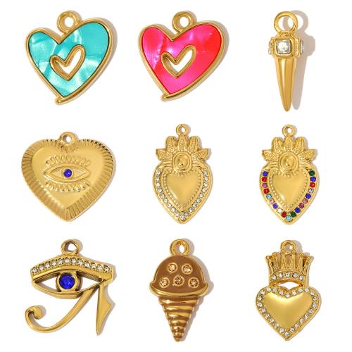 Ciondoli gioielli in acciaio inox, 304 acciaio inox, placcato, DIY & Micro spianare cubic zirconia & smalto & con strass, nessuno, 3PC/borsa, Venduto da borsa