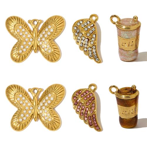 Ciondoli gioielli in acciaio inox, 304 acciaio inox, with Perle di plastica ABS, placcato, DIY & smalto & con strass, nessuno, 3PC/borsa, Venduto da borsa