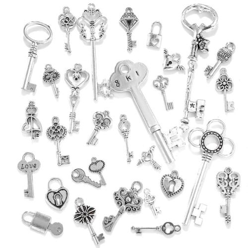Zink Alloy Key Hängen, Nyckel, antik silver pläterad, DIY & olika stilar för val, Säljs av PC