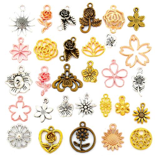 Zinek Flower Přívěsky, Květina, á, smíšený model & DIY, více barev na výběr, 30PC/Bag, Prodáno By Bag