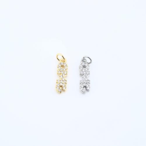 Cubic Zirconia Micro Pave Brass Pendant Alphabet Letter plated DIY & micro pave cubic zirconia nickel lead & cadmium free Sold By PC