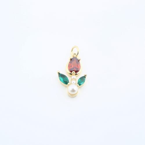 Cubic Zirconia Micro Pave Brass Pendant with Plastic Pearl Tulip plated DIY & micro pave cubic zirconia nickel lead & cadmium free Sold By PC