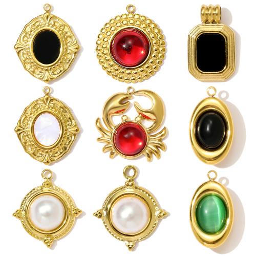 Roestvrij stalen sieraden Hangers, 304 roestvrij staal, met ABS kunststof parel & Cats Eye, gold plated, DIY, meer kleuren voor de keuze, 3pC's/Bag, Verkocht door Bag