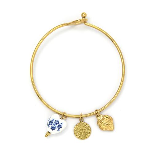 304 acciaio inox braccialetto da polso, with porcellana, placcato color oro, gioielli di moda, colori misti, Venduto da PC