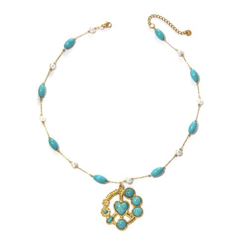 Collar de acero inoxidable de la joyería, acero inoxidable 304, con Piedras preciosas & Perlas plásticas, chapado en color dorado, más colores para la opción, Vendido por UD