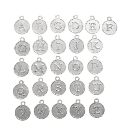 Pendenti in lega di zinco ad Alfabeto, lega in zinco, Cerchio piatto, placcato, DIY & con modello lettera, nessuno, 15x12mm, 26PC/set, Venduto da set