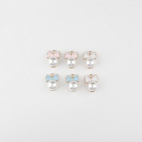 Přívěšek zinek slitiny, s Plastové Pearl, Bowknot, barva pozlacený, DIY & smalt, více barev na výběr, 14x20mm, 10PC/Bag, Prodáno By Bag