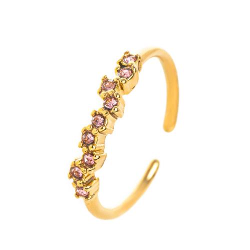 Partículas de aço Cuff Ring Finger, cromado de cor dourada, unissex & micro pavimento em zircônia cúbica, Mais cores pare escolha, tamanho:7, vendido por PC