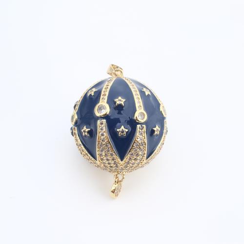 Cubic Zirconia Micro Pave Brass Pendant Round plated DIY & micro pave cubic zirconia & enamel Sold By PC