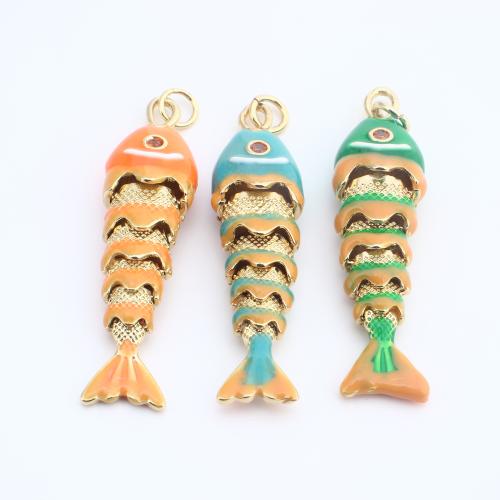 Kuutio Zirkonia Mikro Paven Messinki riipus, Kala, päällystetty, tee-se-itse & Micro Pave kuutiometriä zirkonia & emali, enemmän värejä valinta, 41x11x7mm, Myymät PC