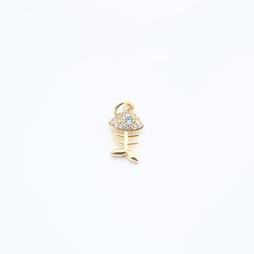 Cirkónia mikro Pave Sárgaréz Medál, Hal, galvanizált, DIY & mikro egyengetni cirkónia, több színt a választás, 15x8x3mm, Által értékesített PC