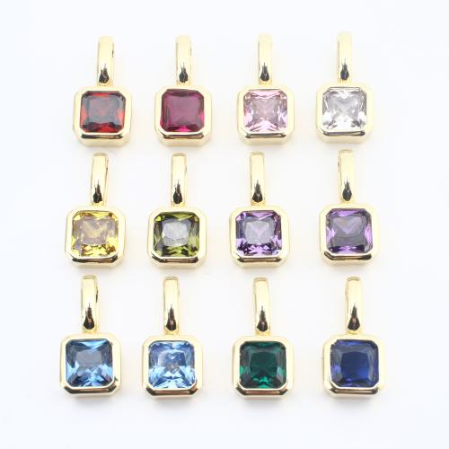 Cirkónia mikro Pave Sárgaréz Medál, Négyzet, galvanizált, DIY & mikro egyengetni cirkónia, több színt a választás, 15x8x5mm, Által értékesített PC