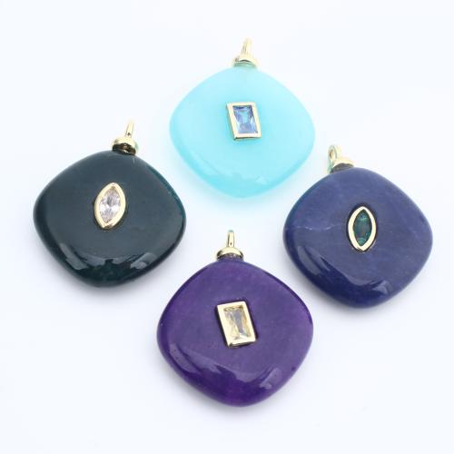 Gemstone Pendants Jewelry Brass with Natural Stone plated DIY & micro pave cubic zirconia nickel lead & cadmium free Sold By PC