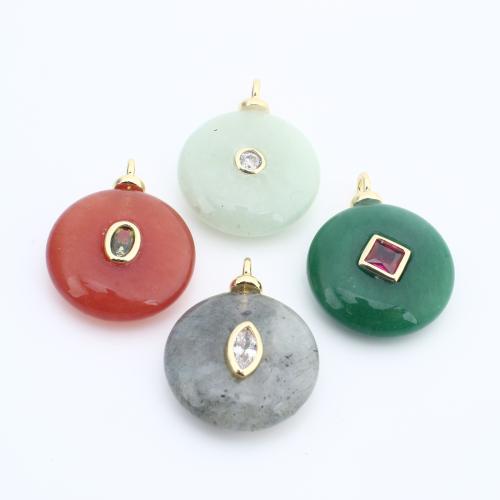 Gemstone Pendants Jewelry Brass with Natural Stone plated DIY & micro pave cubic zirconia nickel lead & cadmium free Sold By PC