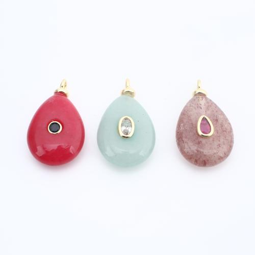 Gemstone Pendants Jewelry Brass with Natural Stone plated DIY & micro pave cubic zirconia nickel lead & cadmium free Sold By PC
