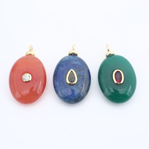 Gemstone Pendants Jewelry Brass with Natural Stone plated DIY & micro pave cubic zirconia nickel lead & cadmium free Sold By PC