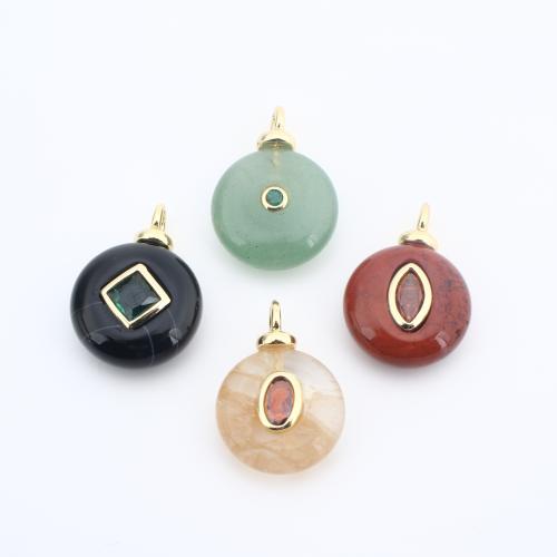 Edelsteen Hangers Sieraden, Messing, met Natuursteen, plated, DIY & micro pave zirconia, meer kleuren voor de keuze, nikkel, lood en cadmium vrij, 18x13x6mm, Verkocht door PC