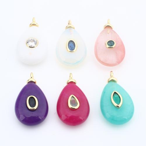 Edelsteen Hangers Sieraden, Messing, met Natuursteen, plated, DIY & micro pave zirconia, meer kleuren voor de keuze, nikkel, lood en cadmium vrij, 23x13x6mm, Verkocht door PC