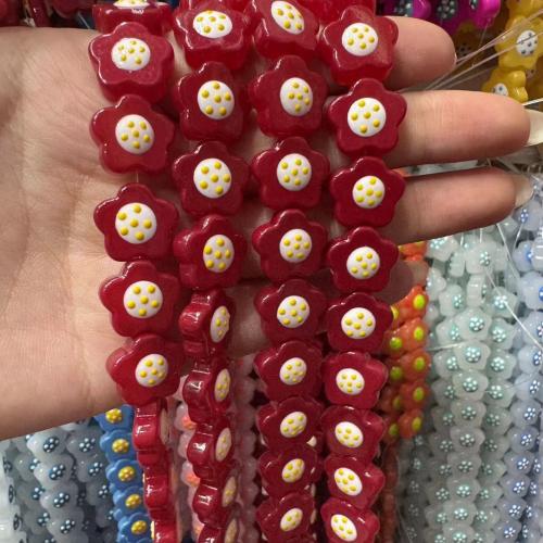 Lampwork Beads Plum Blossom DIY & enamel 15mm Sold By Bag