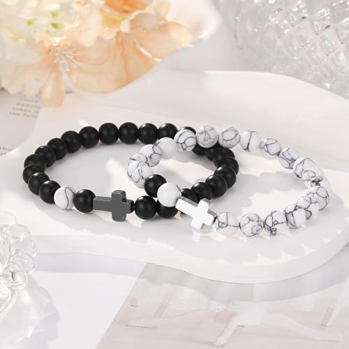 Abrazine Stone Bracelet Set with Howlite Cross & for couple Sold By Set