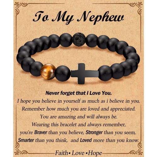 Ágata negra Pulsera, con lava & Ojo de tigre, Cruces, hecho a mano, diferentes estilos para la opción & para hombre, longitud aproximado 7-11 Inch, Vendido por UD