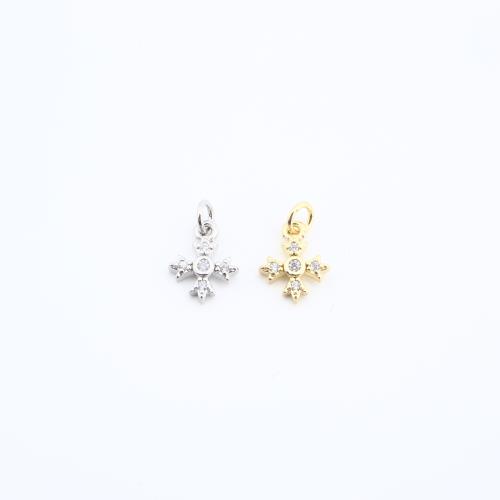 Kubické zirkonie Mikro dláždí mosaz s přívěskem, Kříž, DIY & micro vydláždit kubické zirkony, více barev na výběr, nikl, olovo a kadmium zdarma, 10x8x2mm, Prodáno By PC