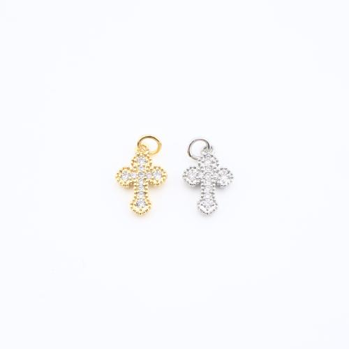 Kubické zirkonie Mikro dláždí mosaz s přívěskem, Kříž, DIY & micro vydláždit kubické zirkony, více barev na výběr, nikl, olovo a kadmium zdarma, 12x8x2mm, Prodáno By PC