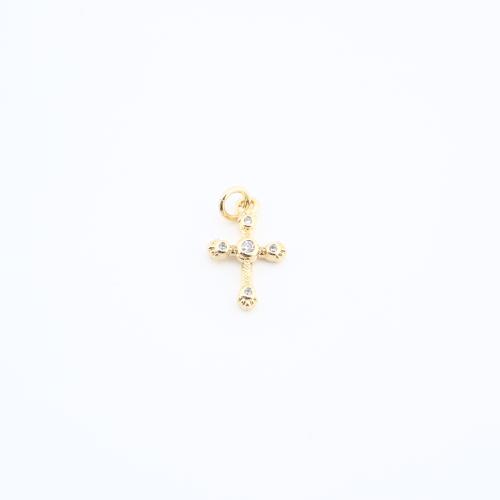 Kubické zirkonie Mikro dláždí mosaz s přívěskem, Kříž, DIY & micro vydláždit kubické zirkony, zlatý, nikl, olovo a kadmium zdarma, 14x9x2mm, Prodáno By PC
